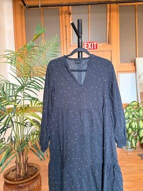 Who What where Black Polka Dot V-Neck Long Sleeve Dress